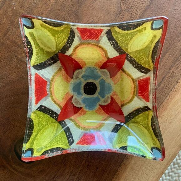 METAVERSE 4 Bohemian Rooster Tile Square III Daphne Brissonnet Glass Bowls - Picture 2 of 9